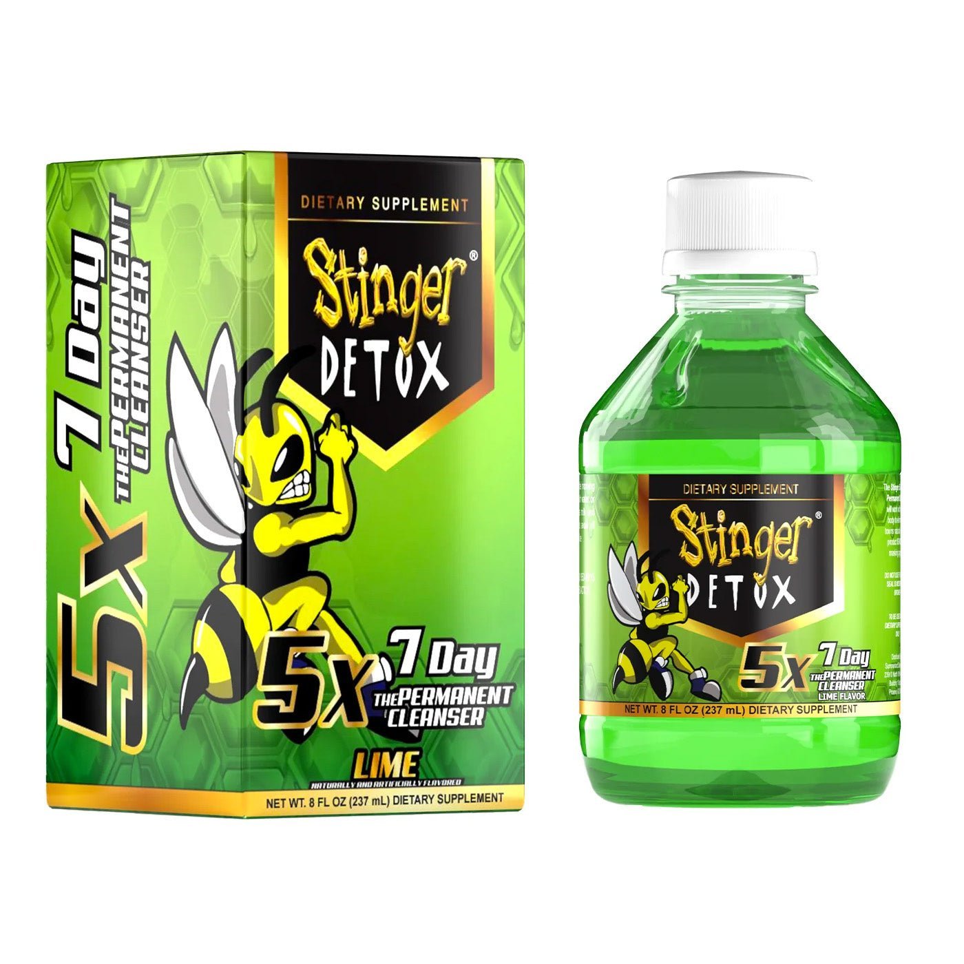 Stinger Detox Liquid Drink 5x 7 Day Permanent Cleanser Lime 8oz